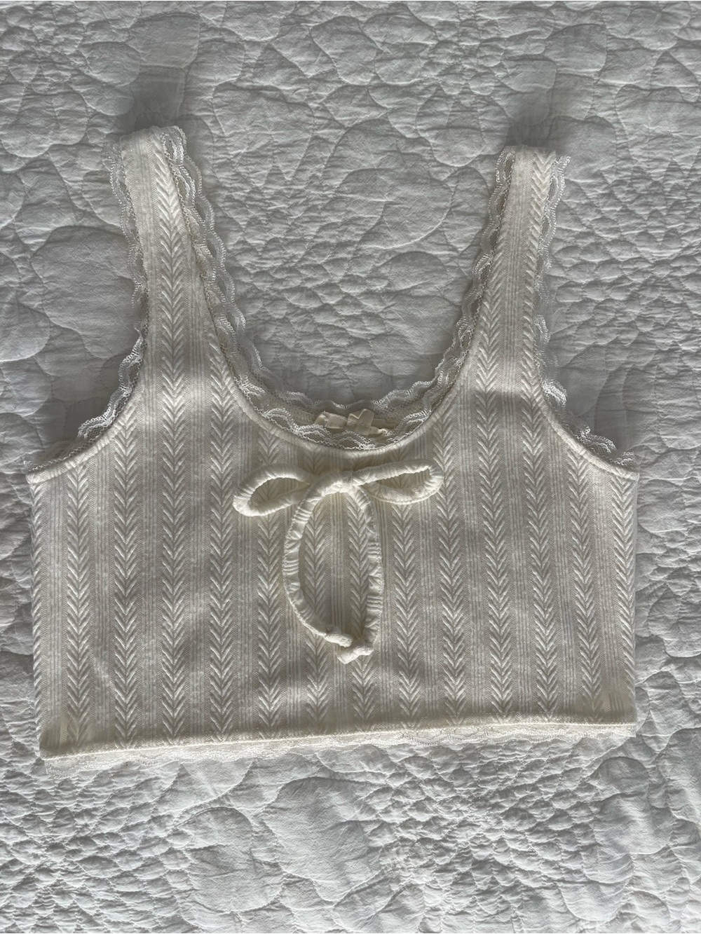LA Hearts White Pointelle Lace Trim Cami Tank Top Vintage Romantic Coquette S